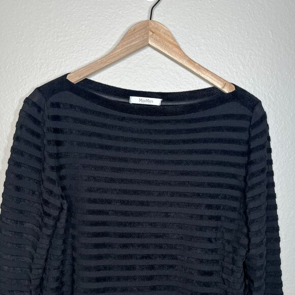 MaxMara womens med Black Textured Striped Knit Sweater boat neck Long Sleeve - Picture 2 of 9
